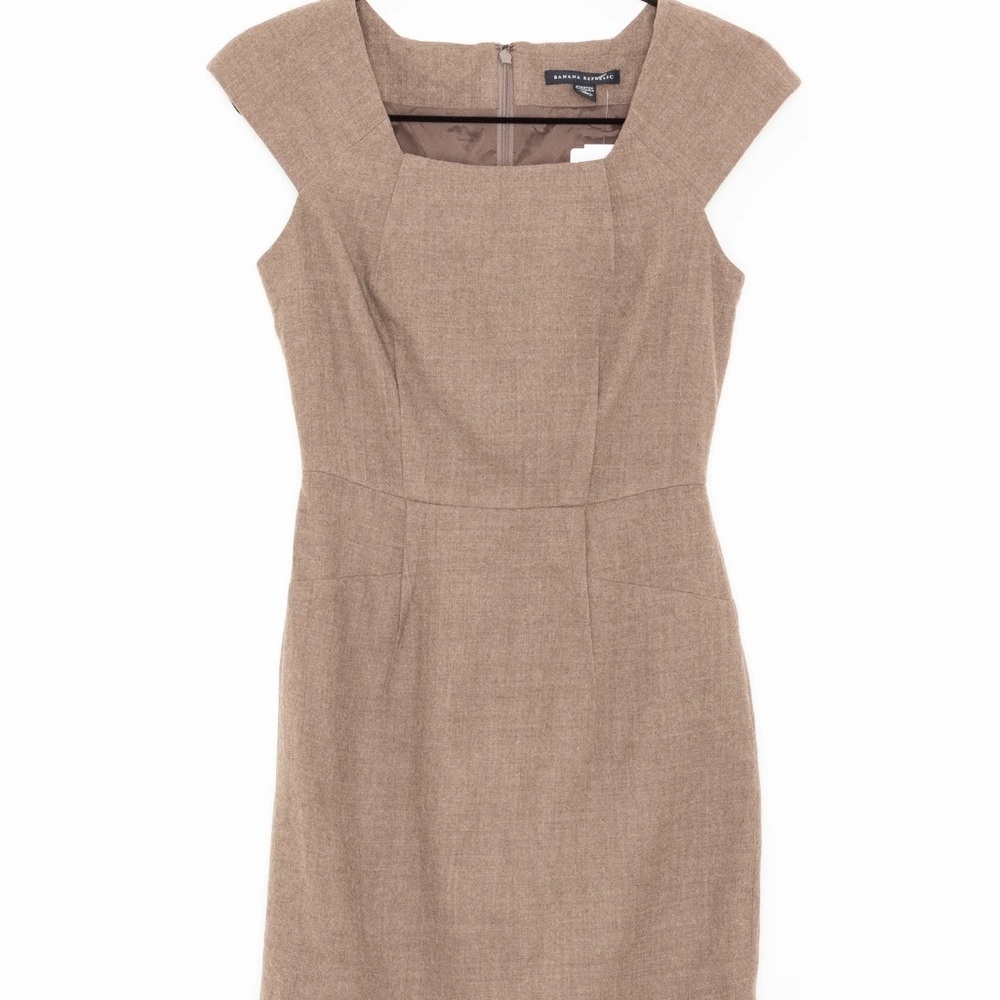 Banana Republic Tan Cap Sleeve Midi Wool Dress